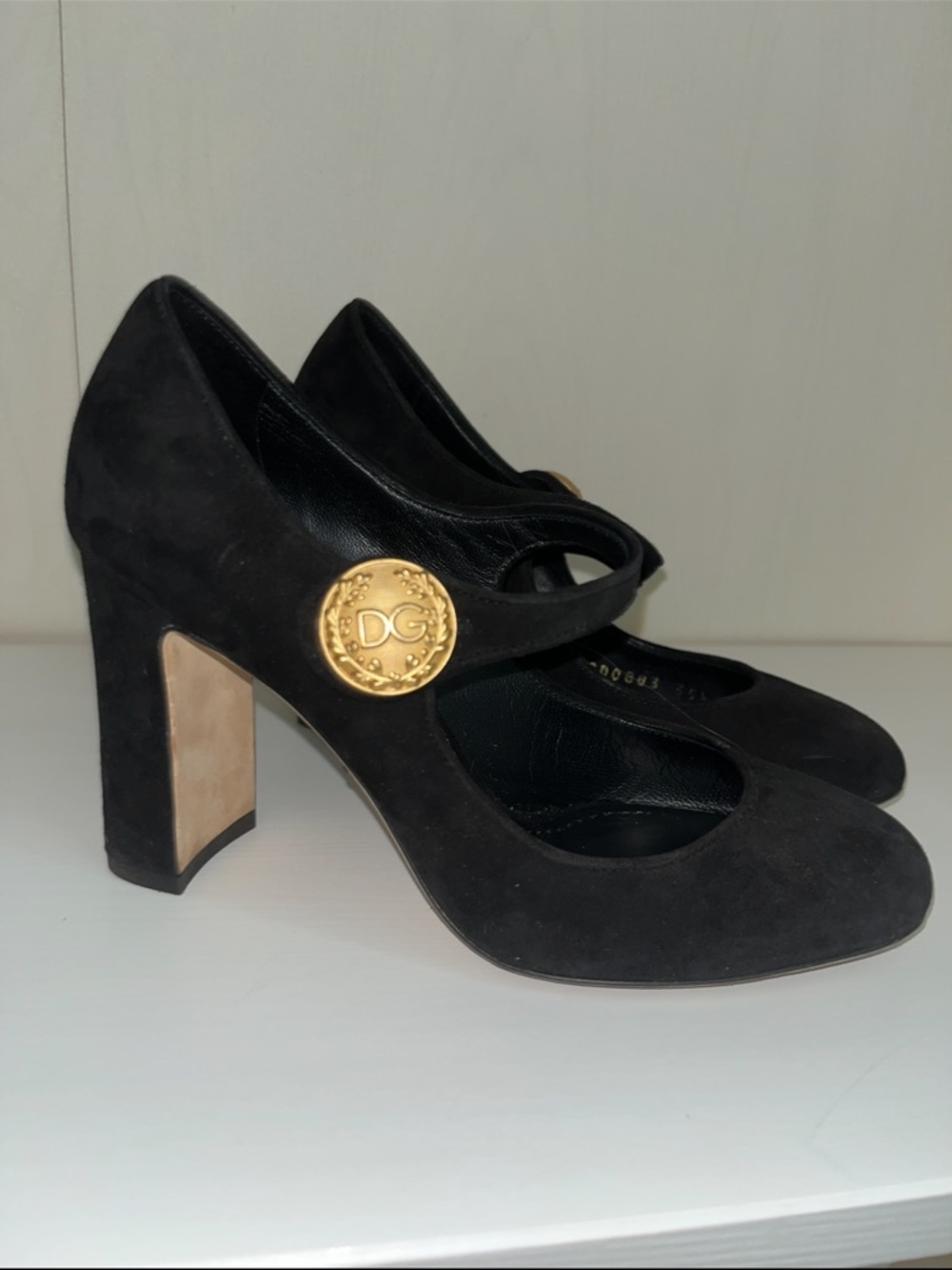 Dolce & Gabbana Black Suede Mary Jane Pumps with Gold Button 5.5 - Picture 2 of 16